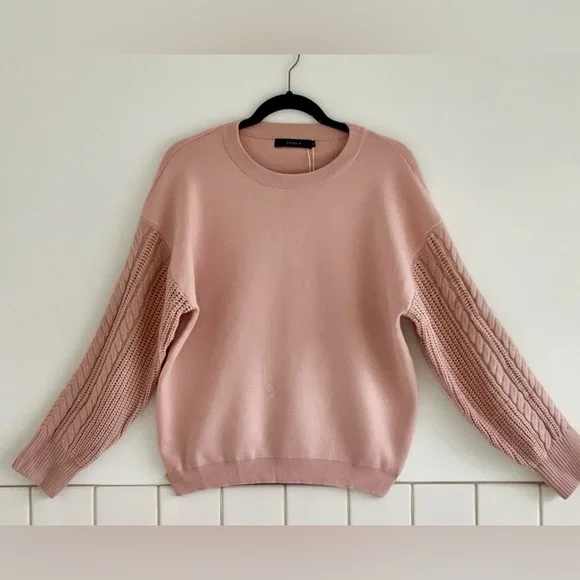 Zesika Pullover Sweater/Sweatshirt w/ Novelty Knit Sleeves Soft Pink Medium - Picture 5 of 12
